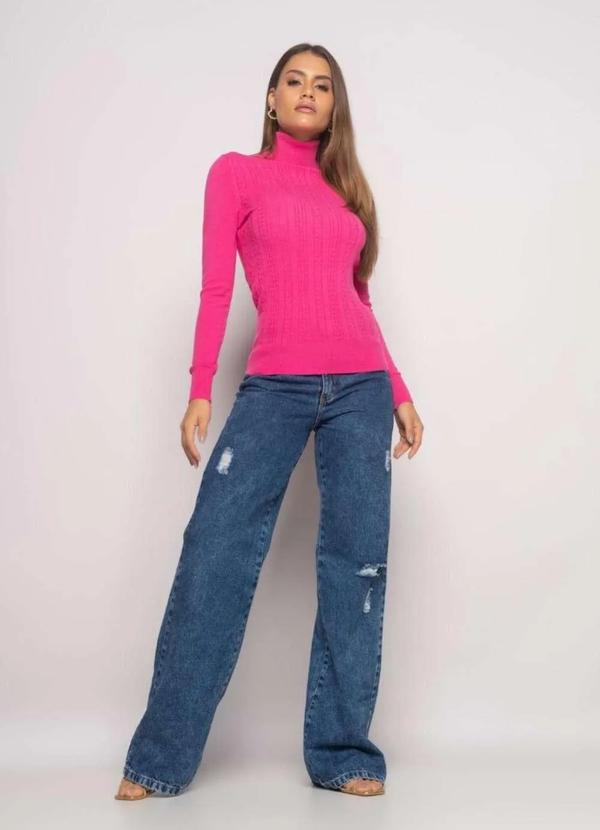 Salvatore Fashion - Blusa Tricot Gola Alta Manga Longa Tramas Rosa 2