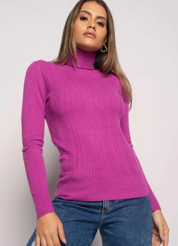 Salvatore Fashion - Blusa Tricot Gola Alta Manga Longa Tramas Roxo
