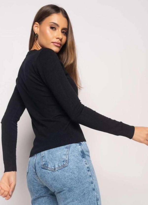 Salvatore Fashion - Blusa Tricot Gola Redonda Manga Longa Losango Preto 3