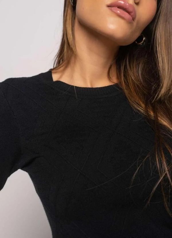 Salvatore Fashion - Blusa Tricot Gola Redonda Manga Longa Losango Preto 4