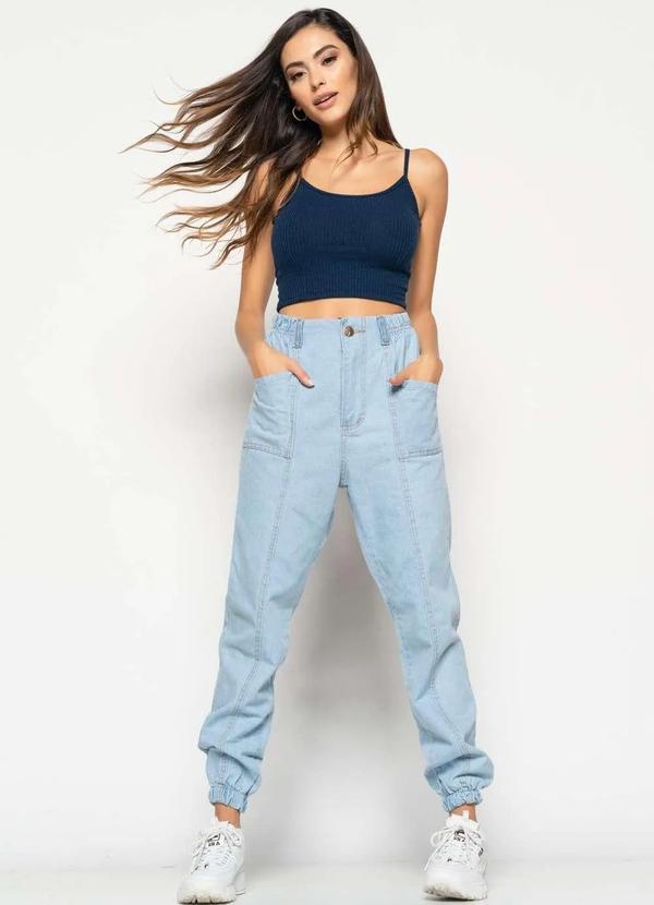 Salvatore Fashion - Cropped Alça Fina Canelado Fashion Azul