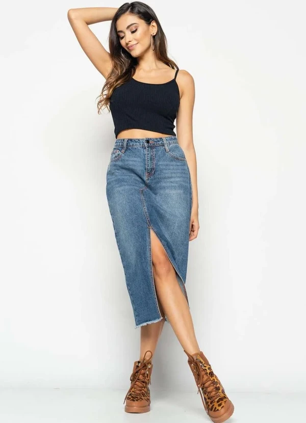 Salvatore Fashion - Cropped Alça Fina Canelado  Fashion Preto 3