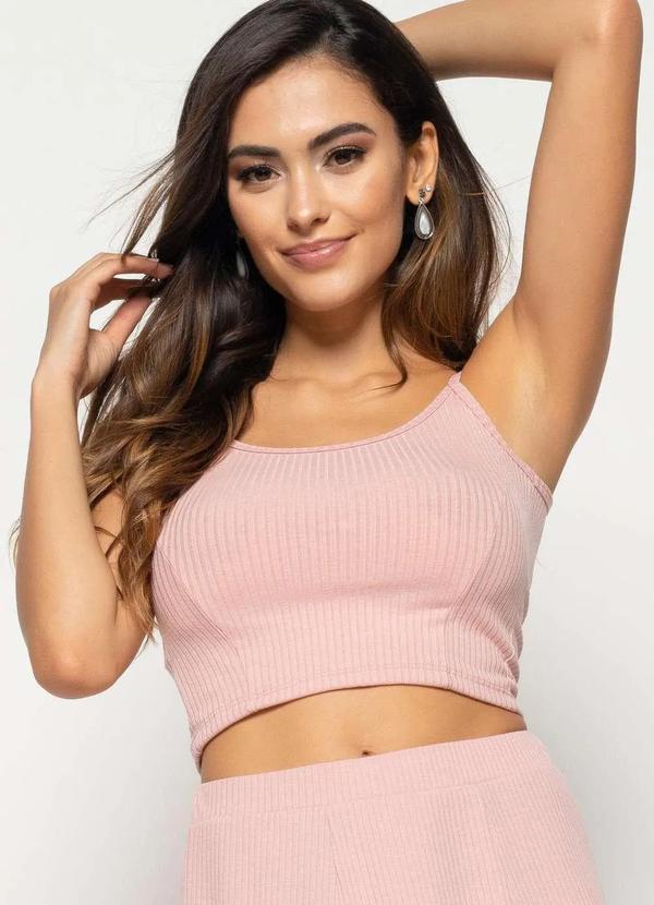 Salvatore Fashion - Cropped Alça Fina Canelado Fashion Rosa