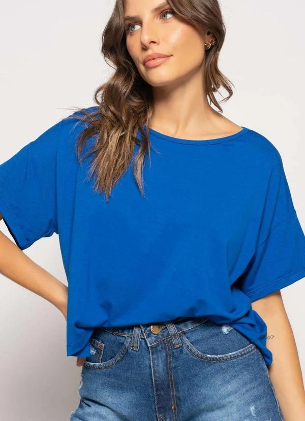 Salvatore Fashion - Cropped Amplo Manga Curta Malha Azul