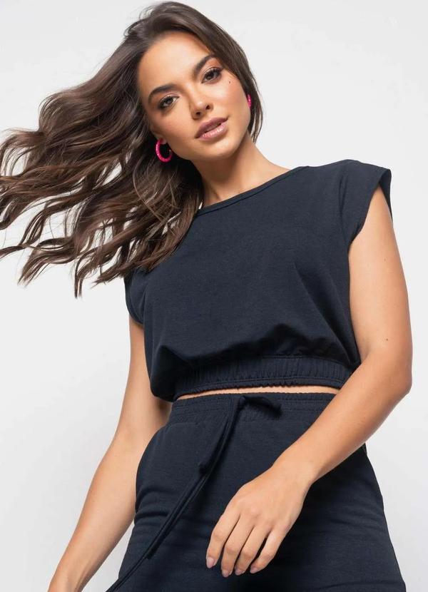 Salvatore Fashion - Cropped Barra Elástico Malha Comfort Fashion Preto