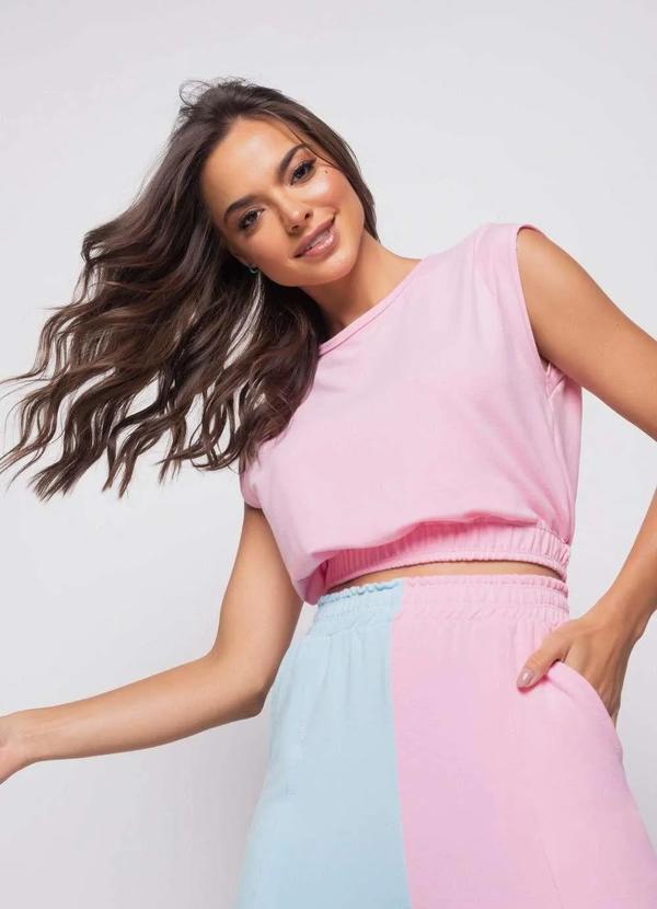 Salvatore Fashion - Cropped Barra Elástico Malha Comfort Fashion Rosa