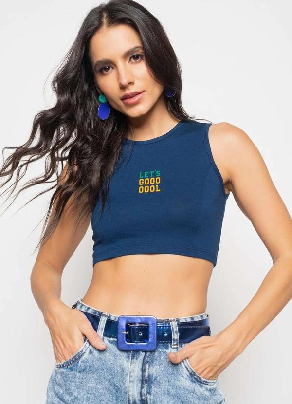 Salvatore Fashion - Cropped Brasil Regata Recorte Malha Fashion Azul 1