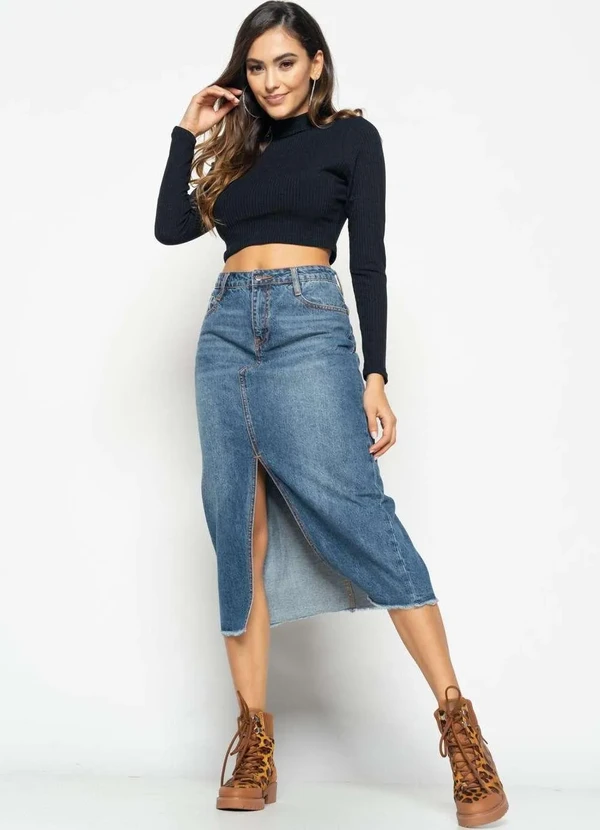 Salvatore Fashion - Cropped Gola Alta Manga Longa Comfy Malha Canelada  Fashion Preto 3