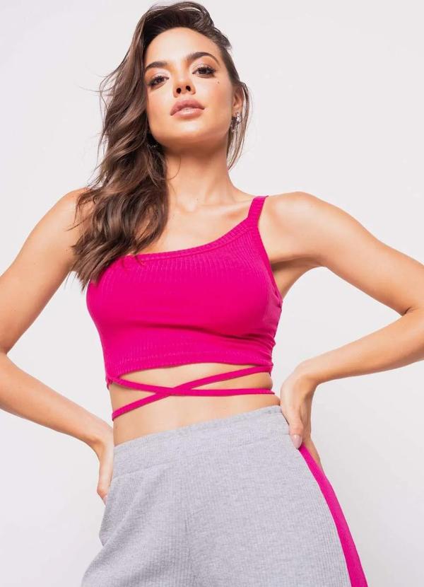 Salvatore Fashion - Cropped Ombro Único com Tiras Malha Canelada Fashion Rosa