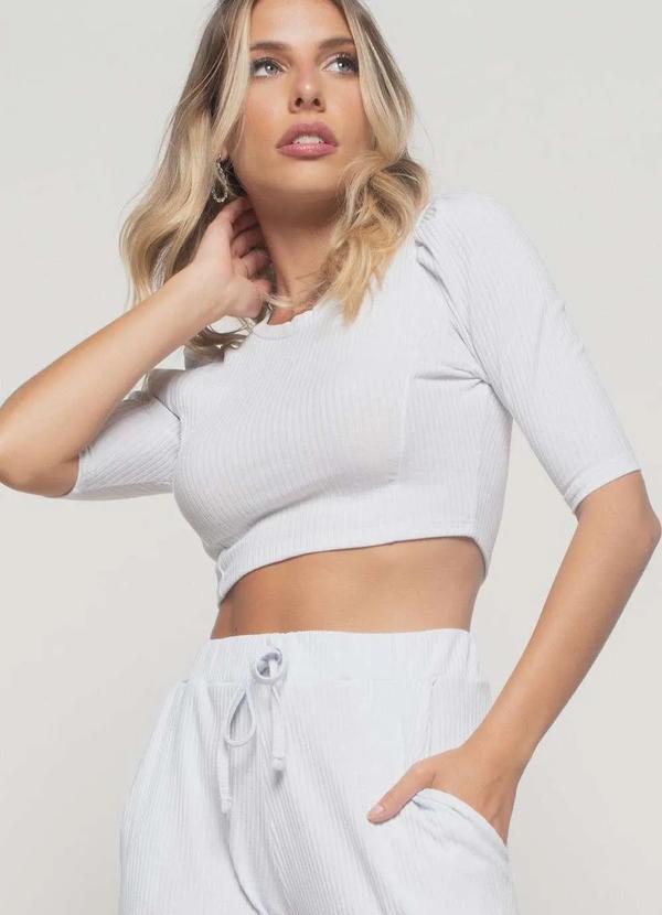 Salvatore Fashion - Cropped Princesa Gola Redonda Malha Canelada Fashion Branco