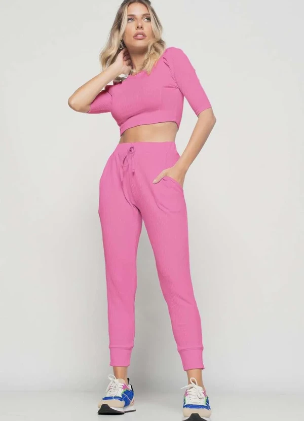 Salvatore Fashion - Cropped Princesa Gola Redonda Malha Canelada Fashion Rosa 2