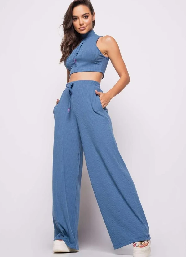 Salvatore Fashion - Cropped Regata Sport Cadarço Gola Malha Canelada  Fashion Azul 4