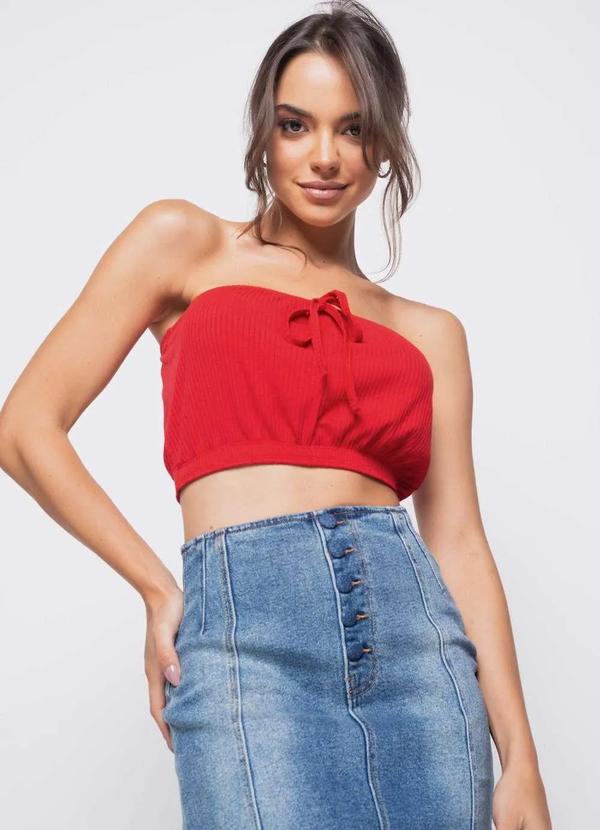 Salvatore Fashion - Cropped Tomara que Caia Malha Canelada Fashion Vermelho
