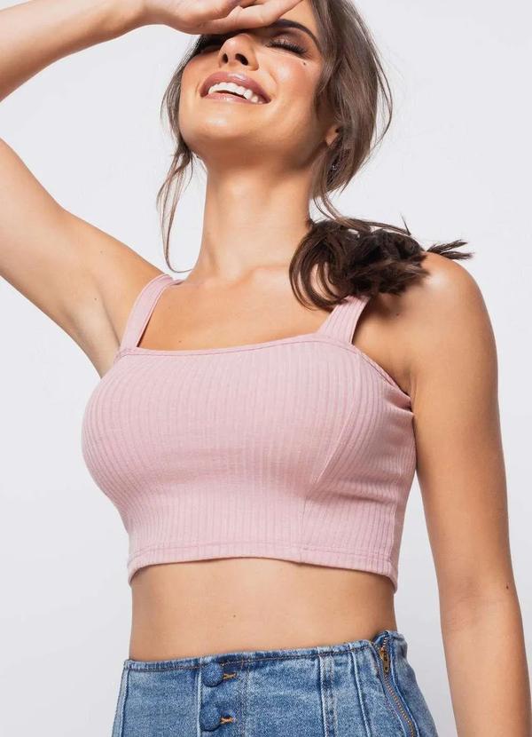 Salvatore Fashion - Cropped Top Faixa Comfy Malha Canelada Fashion Rosa