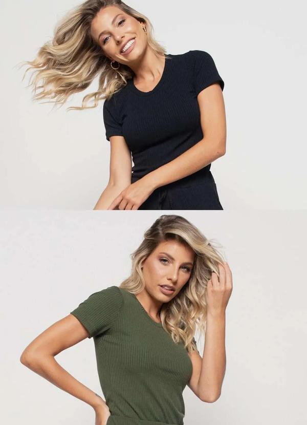 Salvatore Fashion - Kit 2 Blusas Básicas Comfy Malha Canelada Fashion Preto