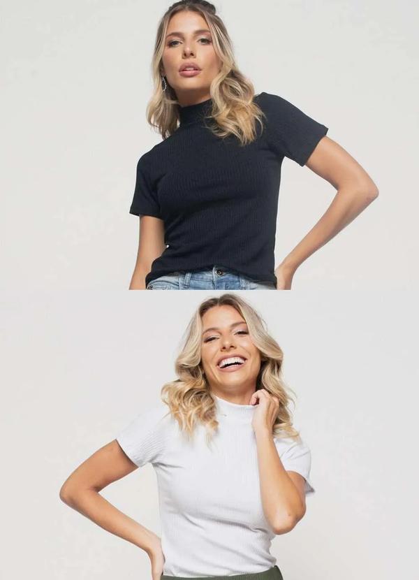 Salvatore Fashion - Kit 2 Blusas Gola Alta Comfy Malha Canelada Fashion Preto