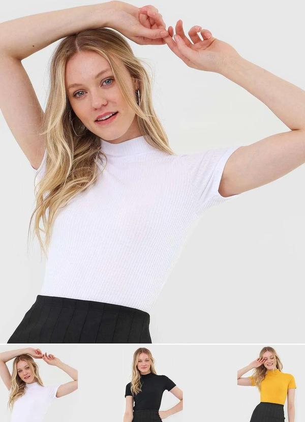Salvatore Fashion - Kit 3 Blusas Gola Alta Comfy Malha Canelada Fashion Preto