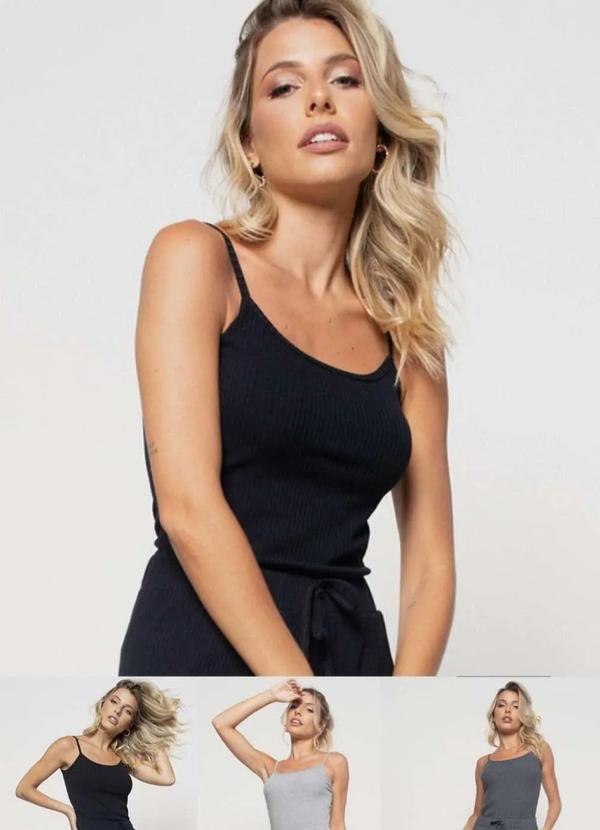 Salvatore Fashion - Kit 3 Regatas Alcinha Malha Canelada Fashion Cinza 1