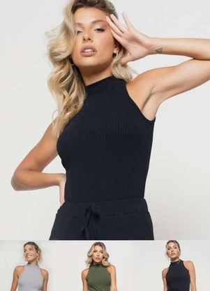 Salvatore Fashion - Kit 3 Regatas Cava Americana Malha Canelada  Fashion - SALVATORE FASHION