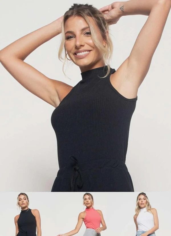 Salvatore Fashion - Kit 3 Regatas Cava Americana Malha Canelada Fashion Preto