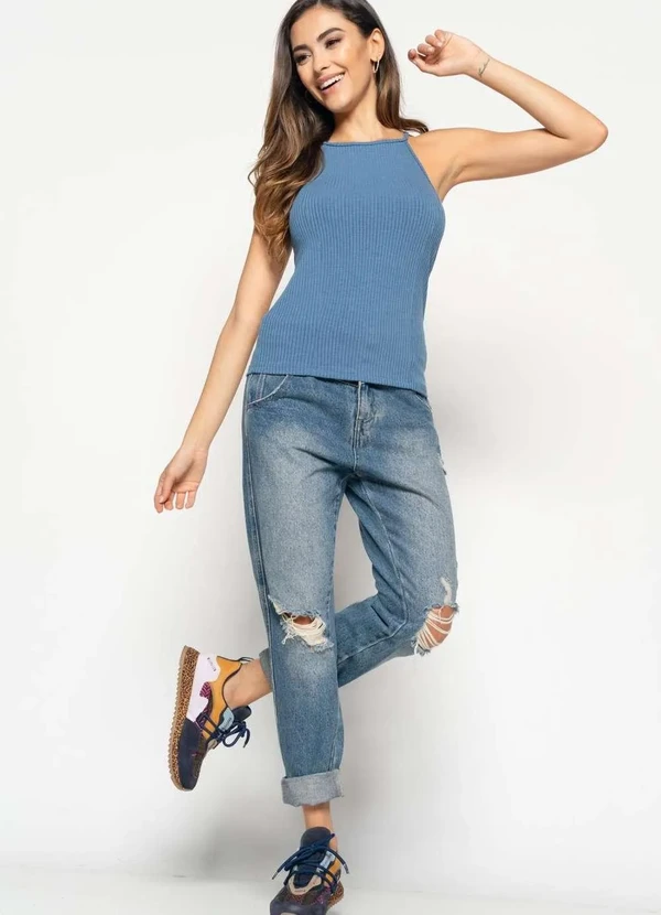 Salvatore Fashion - Regata Cavada Alcinha Canelada  Fashion Azul 2