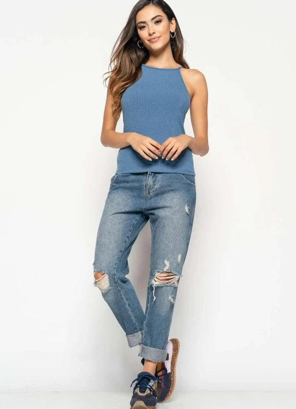 Salvatore Fashion - Regata Cavada Alcinha Canelada  Fashion Azul 3