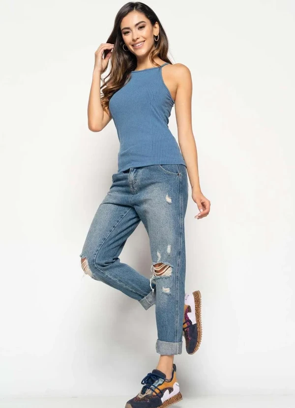 Salvatore Fashion - Regata Cavada Alcinha Canelada  Fashion Azul 4