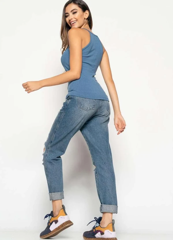 Salvatore Fashion - Regata Cavada Alcinha Canelada  Fashion Azul 5