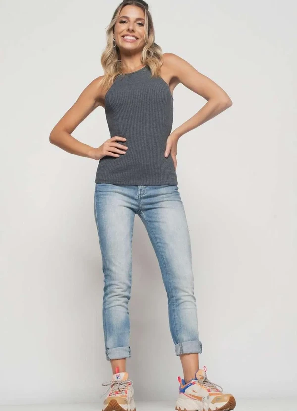 Salvatore Fashion - Regata Cavada Alcinha Canelada Fashion Cinza 2