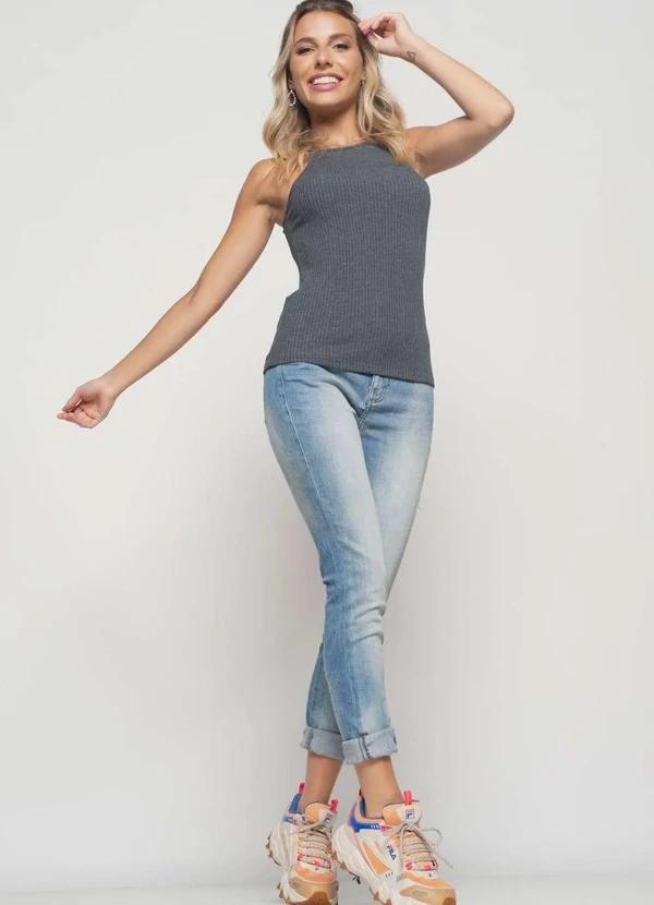 Salvatore Fashion - Regata Cavada Alcinha Canelada Fashion Cinza 3