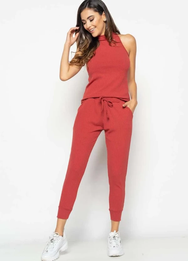 Salvatore Fashion - Calça Jogger Comfy Malha Canelada Fashion Laranja