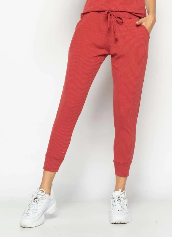 Salvatore Fashion - Calça Jogger Comfy Malha Canelada  Fashion Laranja 3