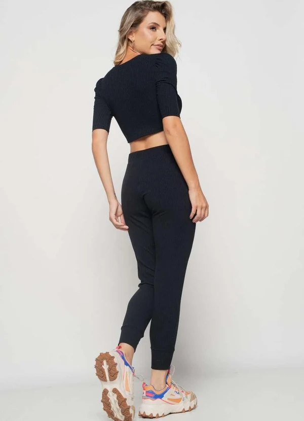 Salvatore Fashion - Calça Jogger Comfy Malha Canelada  Fashion Preto 4