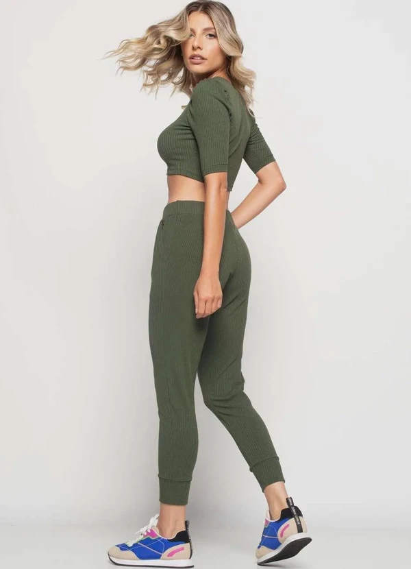 Salvatore Fashion - Calça Jogger Comfy Malha Canelada Fashion Verde 3