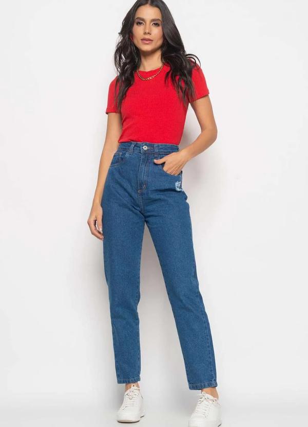 Salvatore Fashion - Calça Mom Jeans Escuro Fashion Azul