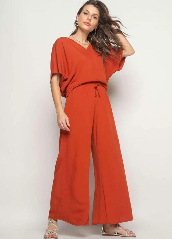 Salvatore Fashion - Calça Pantalona Evasê Viscolinho Fashion Laranja