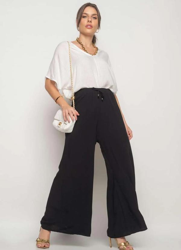 Salvatore Fashion - Calça Pantalona Evasê Viscolinho  Fashion Preto