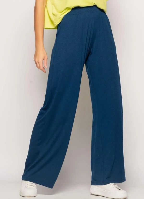 Salvatore Fashion - Calça Wide Leg com Bolso Malha  Fashion Azul 2