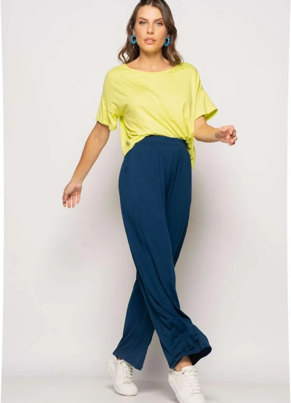 Salvatore Fashion - Calça Wide Leg com Bolso Malha  Fashion Azul 3