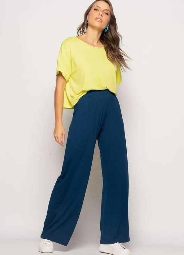 Salvatore Fashion - Calça Wide Leg com Bolso Malha  Fashion Azul 4