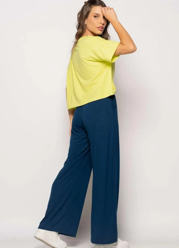 Salvatore Fashion - Calça Wide Leg com Bolso Malha  Fashion Azul 5
