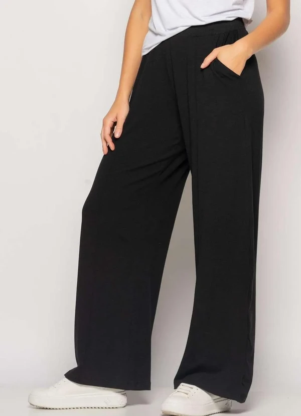 Salvatore Fashion - Calça Wide Leg com Bolso Malha  Fashion Preto 2