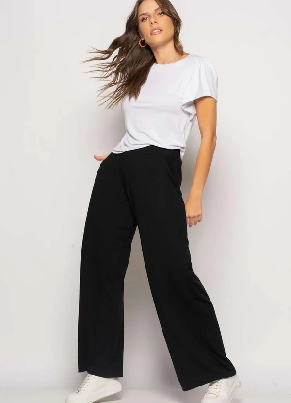 Salvatore Fashion - Calça Wide Leg com Bolso Malha  Fashion Preto 3