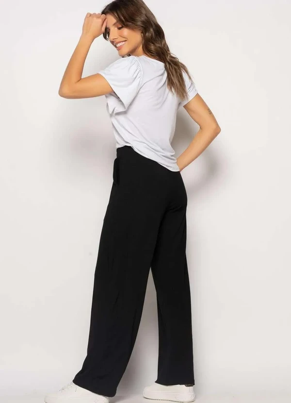 Salvatore Fashion - Calça Wide Leg com Bolso Malha  Fashion Preto 4
