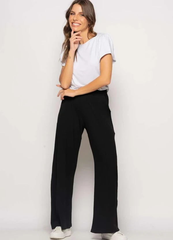 Salvatore Fashion - Calça Wide Leg com Bolso Malha  Fashion Preto 5