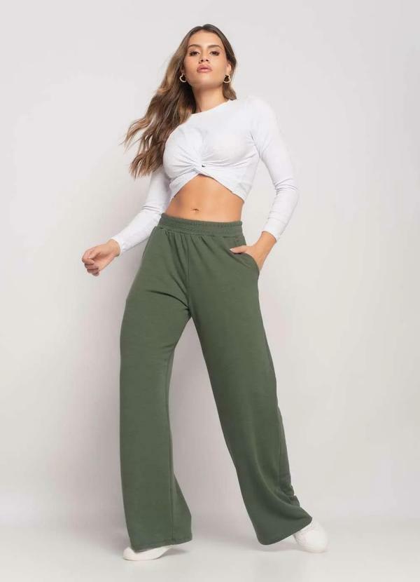 Salvatore Fashion - Calça Wide Leg com Bolso Moletinho Verde 4