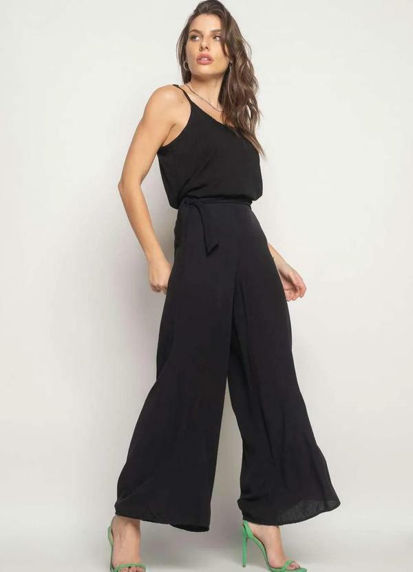 Salvatore Fashion - Calça Wide Leg Viscolinho com Amarração Fashion Preto