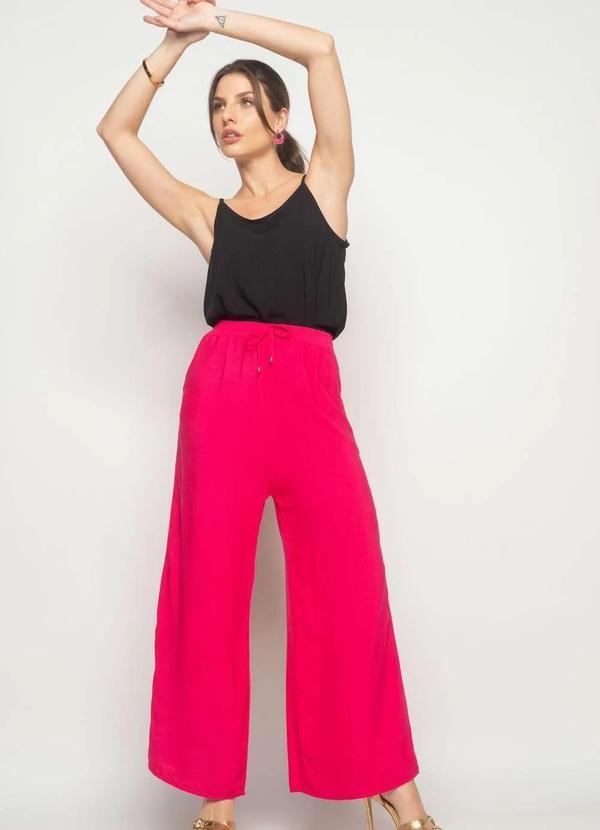 Salvatore Fashion - Calça Wide Leg Viscolinho com Bolso Fashion Rosa