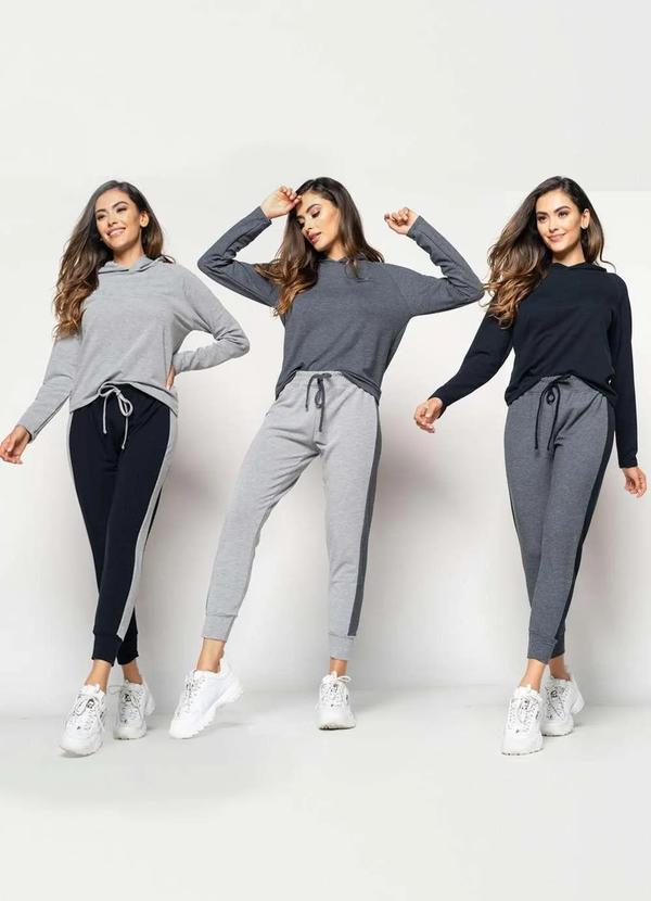 Salvatore Fashion - Kit 3 Calças Comfy Jogger com Faixa Lateral Moletinho Fashion Cinza