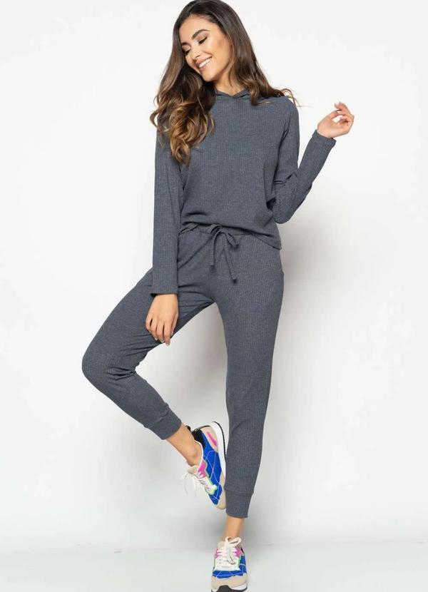 Salvatore Fashion - Casaco Comfy Malha Canelada com Capuz Fashion Cinza 2